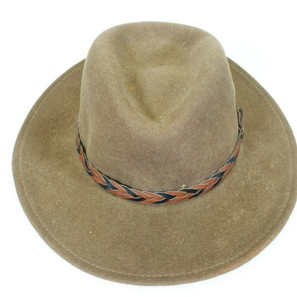 LITE FELT Women Brown Beige Felted Hat XL Braided Strap Wide brim 100% Wool Cozy - Picture 4 of 10